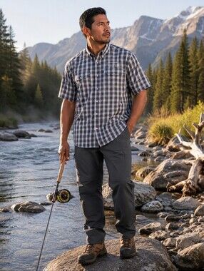 Simms Core UPF 50+ Fishing Shirt XL Vented Plaid Snap Front